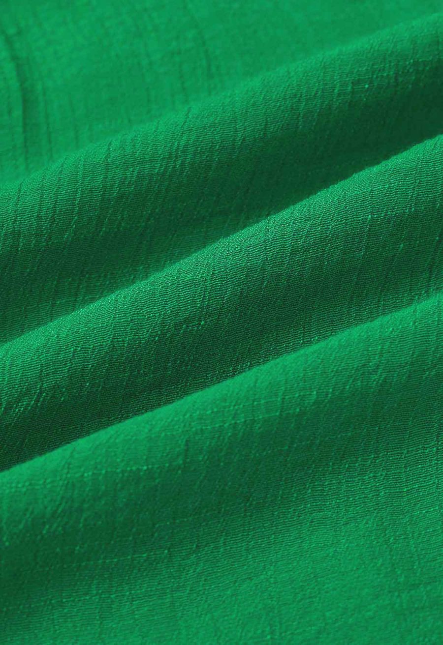 Crinkle Gathered Tiered Midi Skirt in Green
