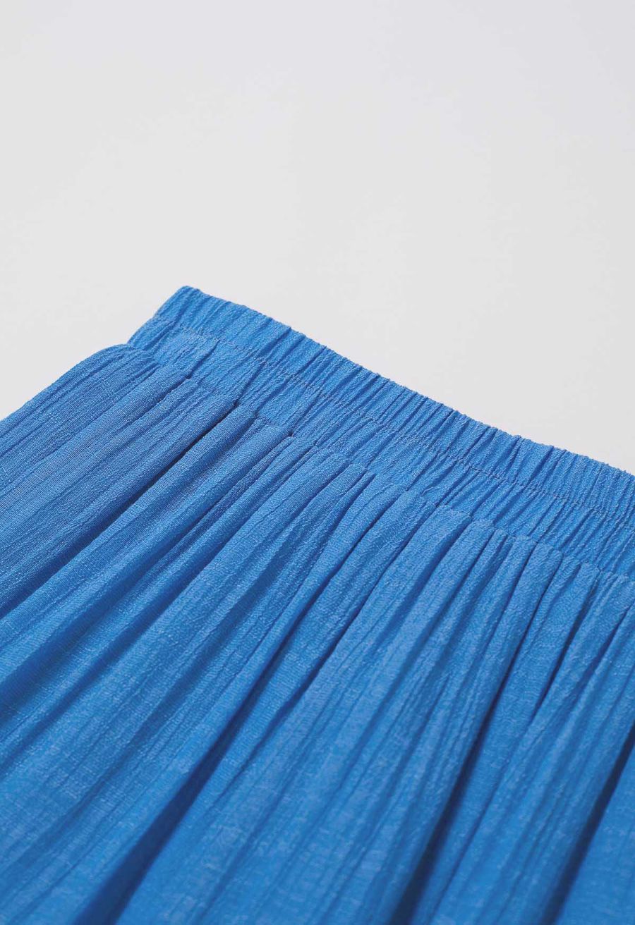 Crinkle Gathered Tiered Midi Skirt in Blue