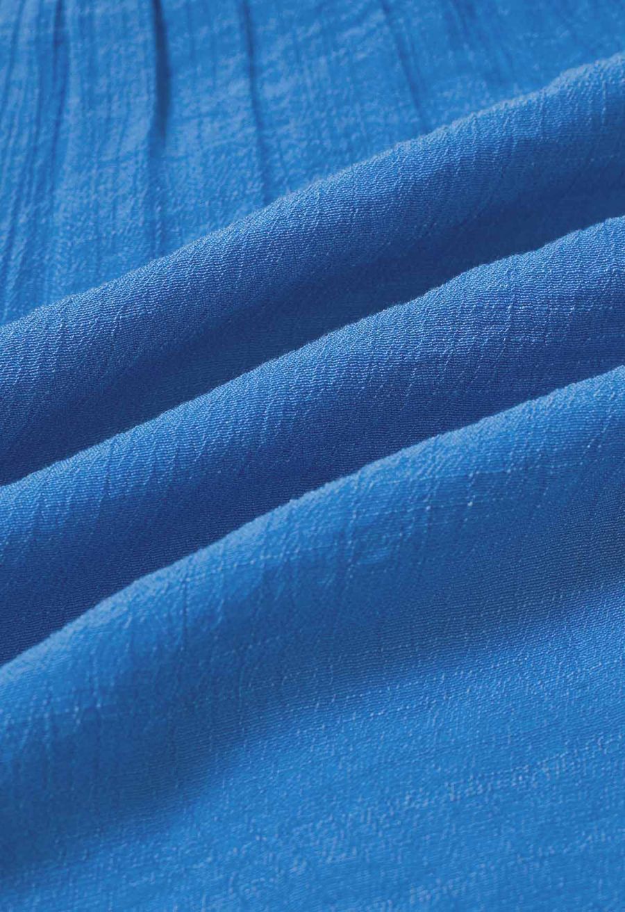 Crinkle Gathered Tiered Midi Skirt in Blue