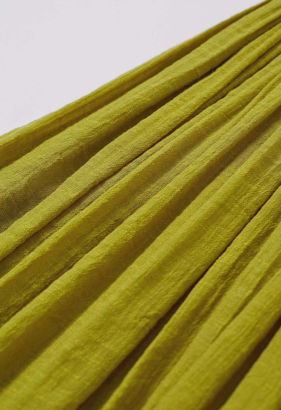Airy Crinkle Belted Midi Skirt in Lime