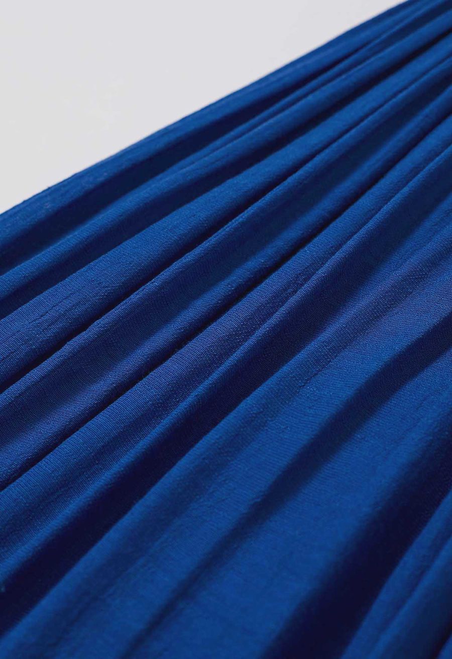 Airy Crinkle Belted Midi Skirt in Indigo