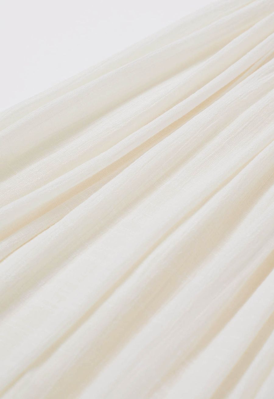 Airy Crinkle Belted Midi Skirt in Ivory