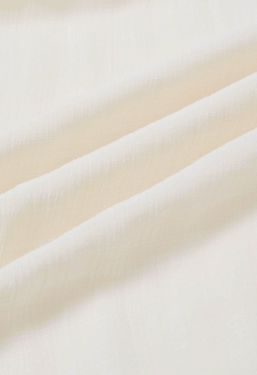 Airy Crinkle Belted Midi Skirt in Ivory