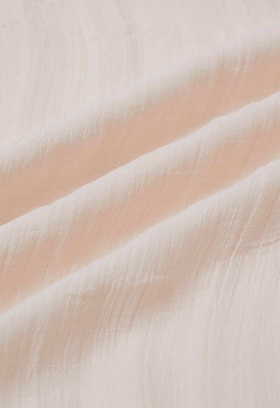 Airy Crinkle Belted Midi Skirt in Nude Pink