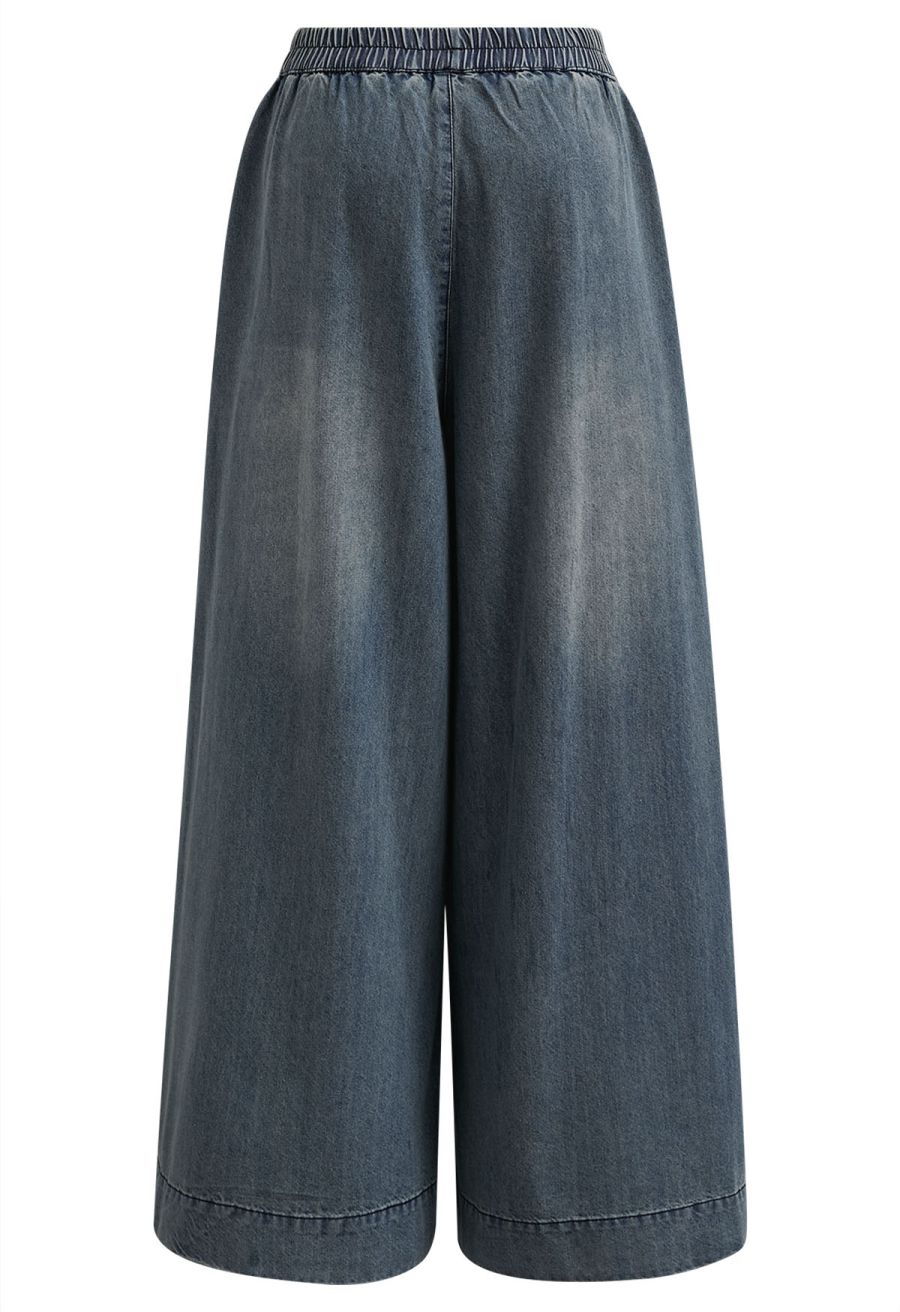 Sleek Proposition Elastic Waist Wide-Leg Jeans in Blue