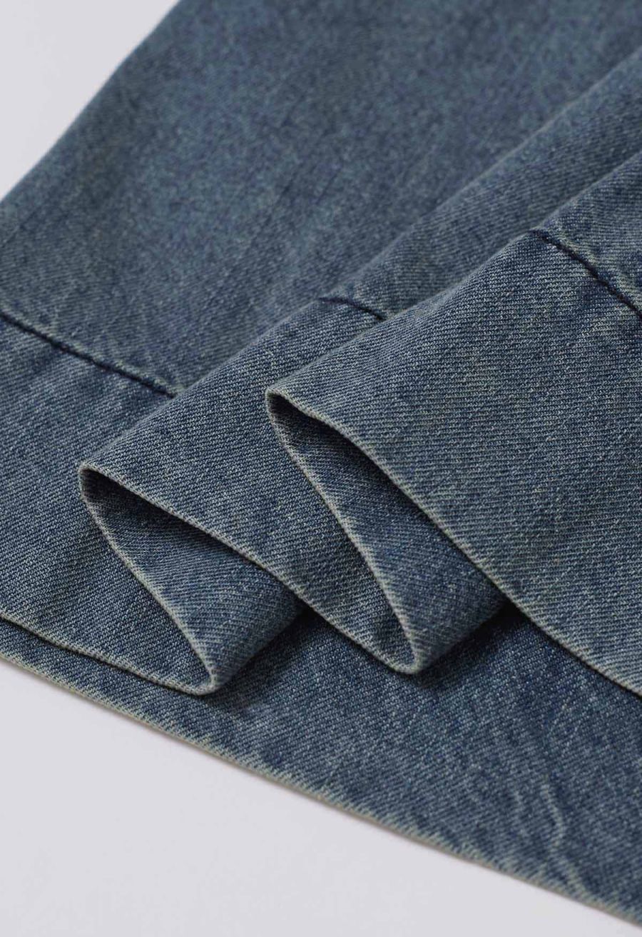 Sleek Proposition Elastic Waist Wide-Leg Jeans in Blue