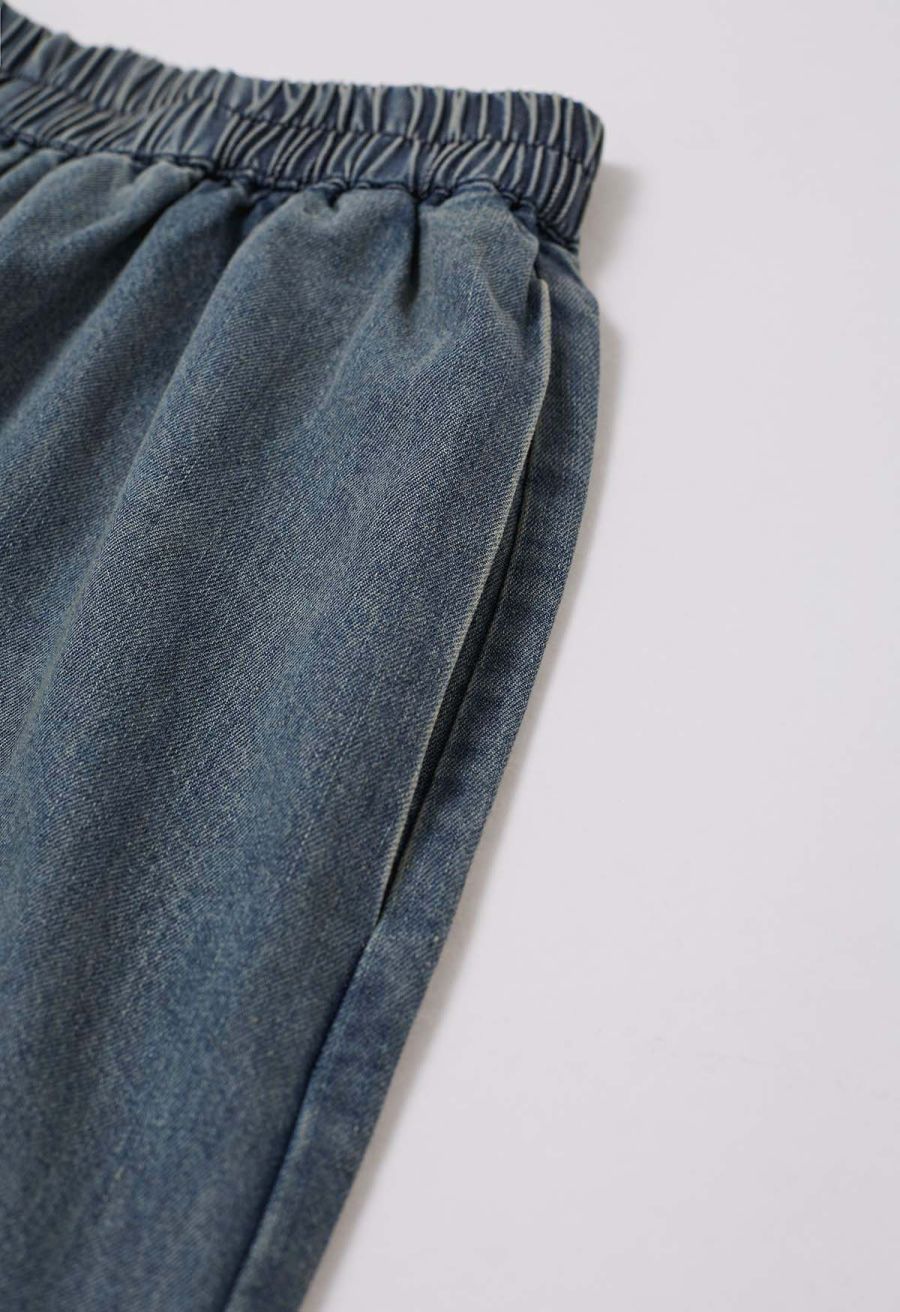 Sleek Proposition Elastic Waist Wide-Leg Jeans in Blue