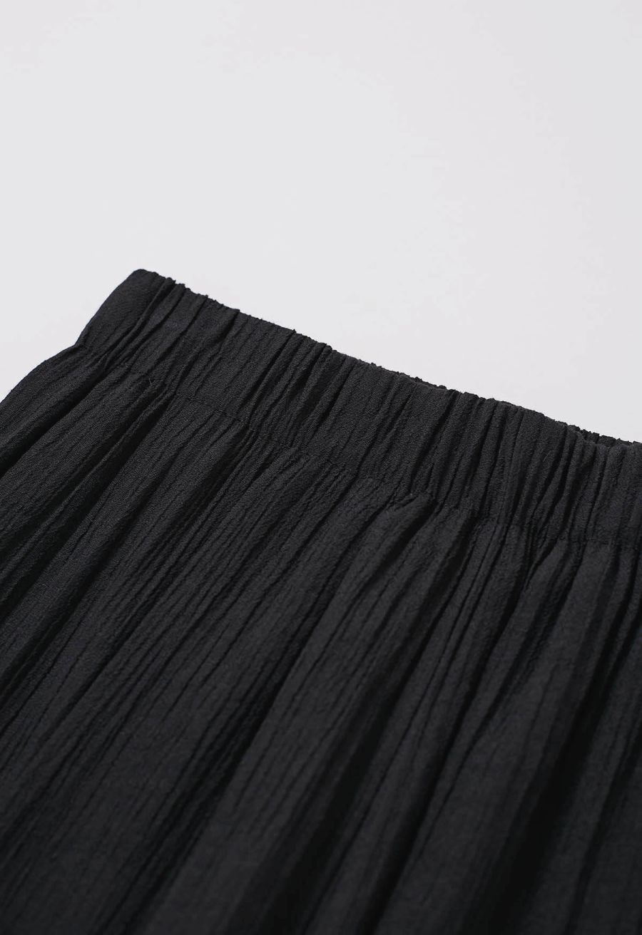 O-Ring Belt Wide Leg Tiered Crop Pants in Black