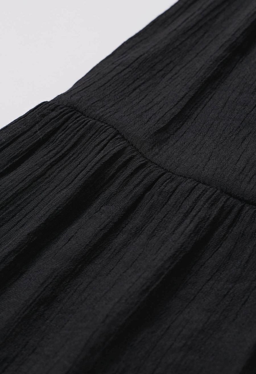 O-Ring Belt Wide Leg Tiered Crop Pants in Black