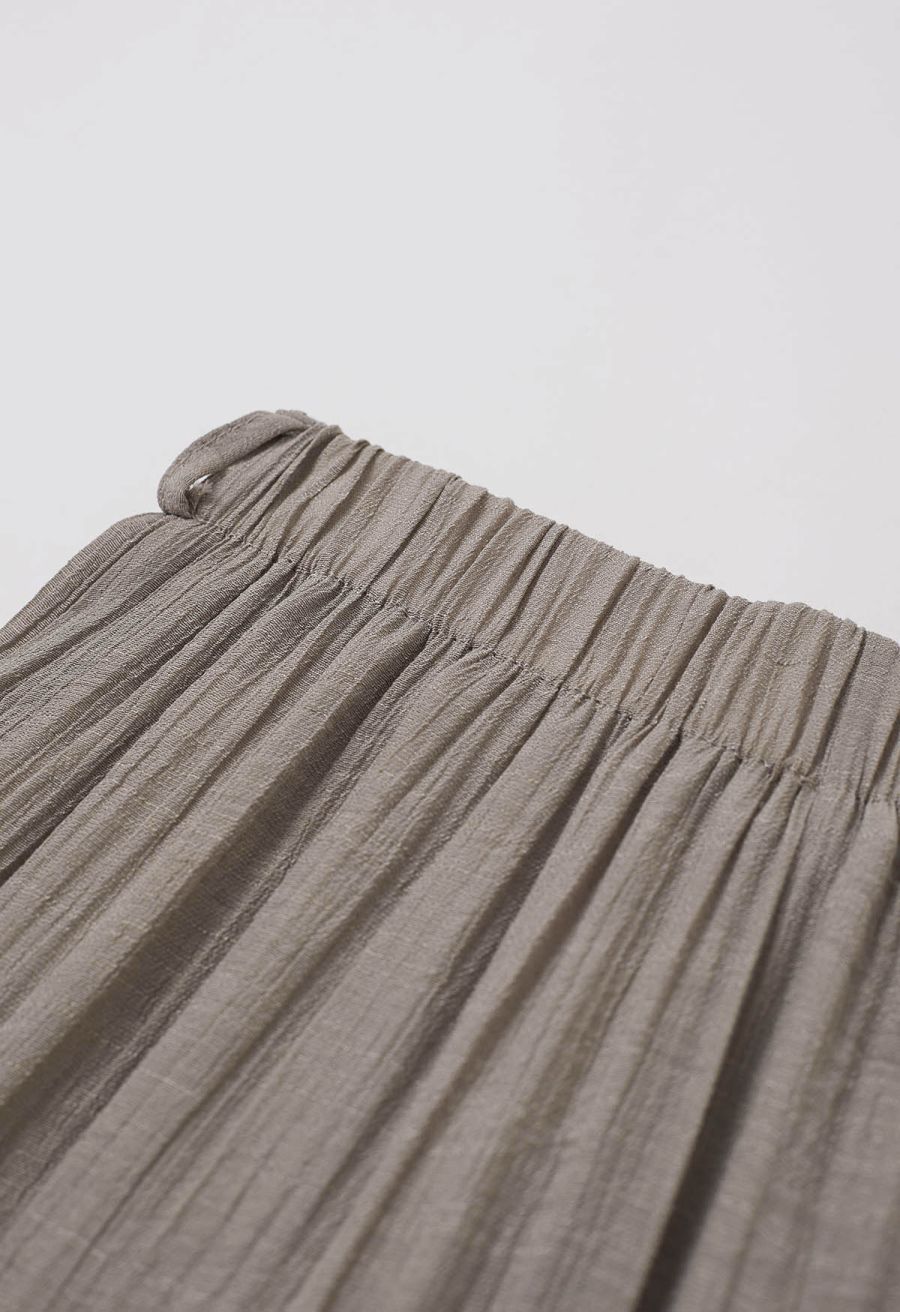 O-Ring Belt Wide Leg Tiered Crop Pants in Taupe