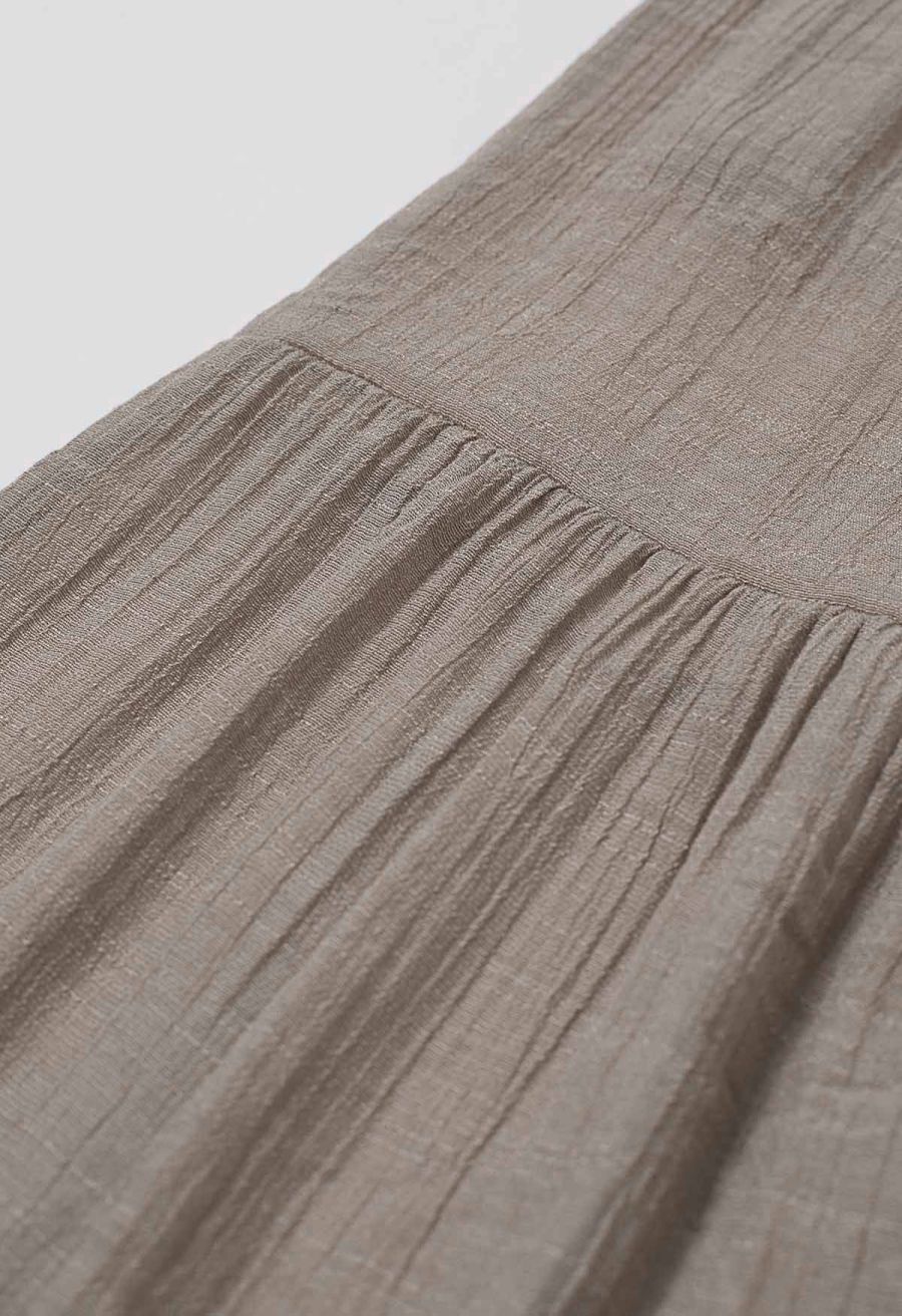 O-Ring Belt Wide Leg Tiered Crop Pants in Taupe