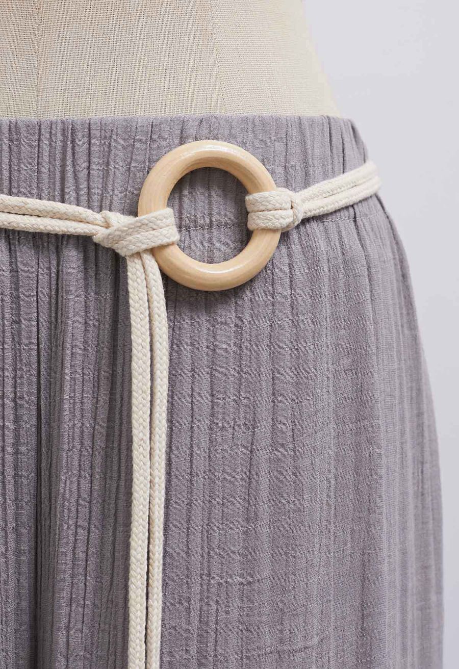 O-Ring Belt Wide Leg Tiered Crop Pants in Mauve