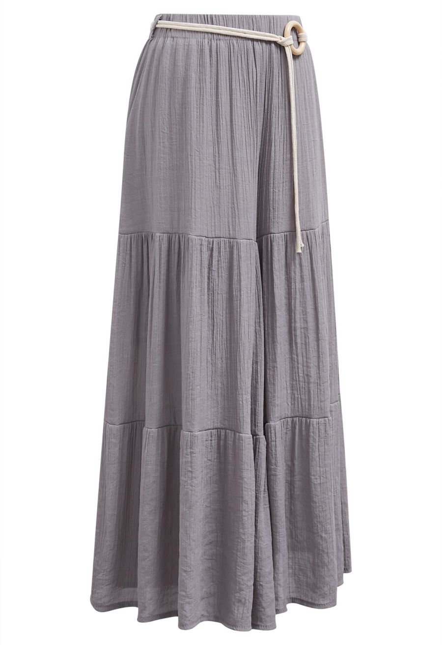 O-Ring Belt Wide Leg Tiered Crop Pants in Mauve