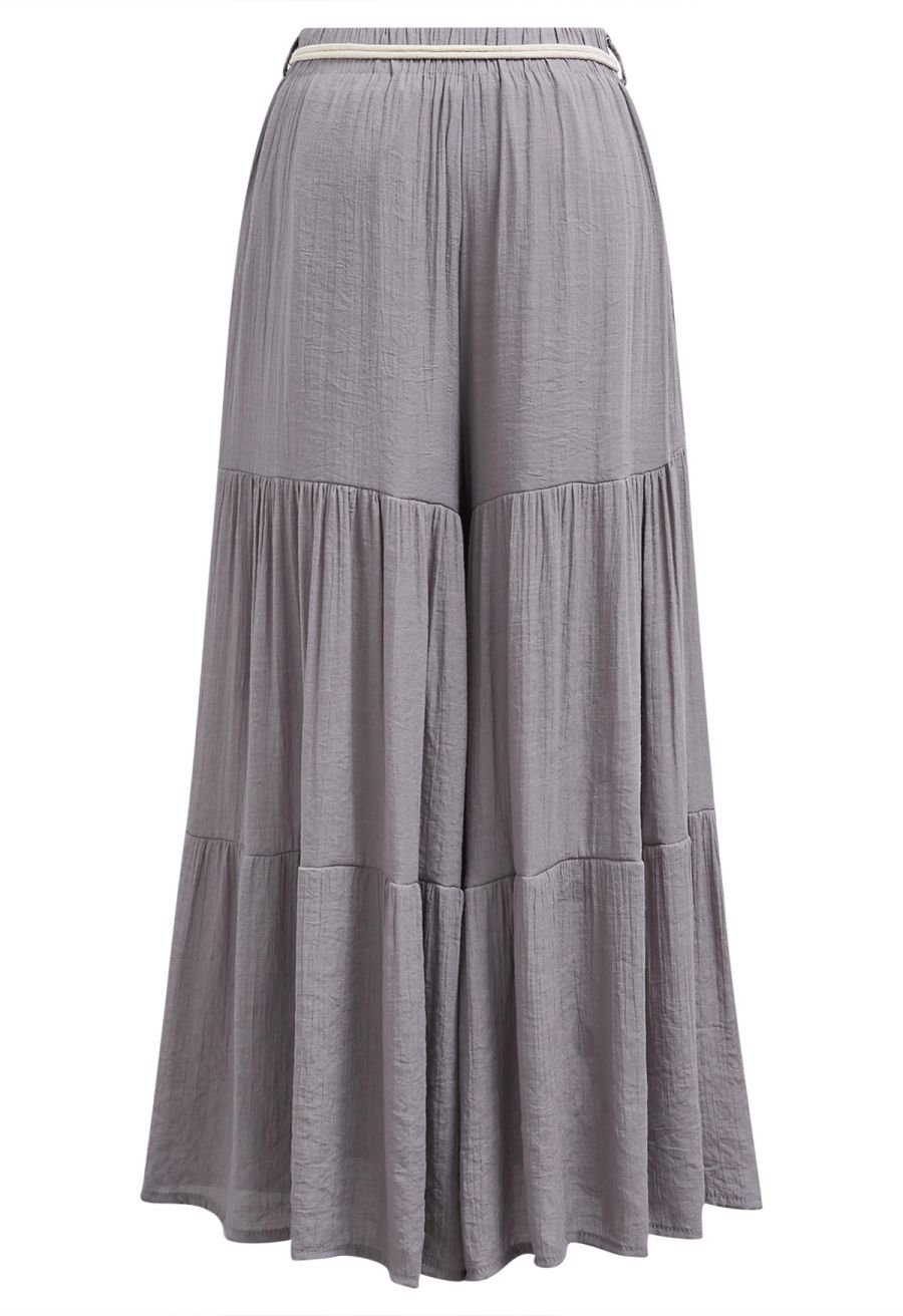 O-Ring Belt Wide Leg Tiered Crop Pants in Mauve