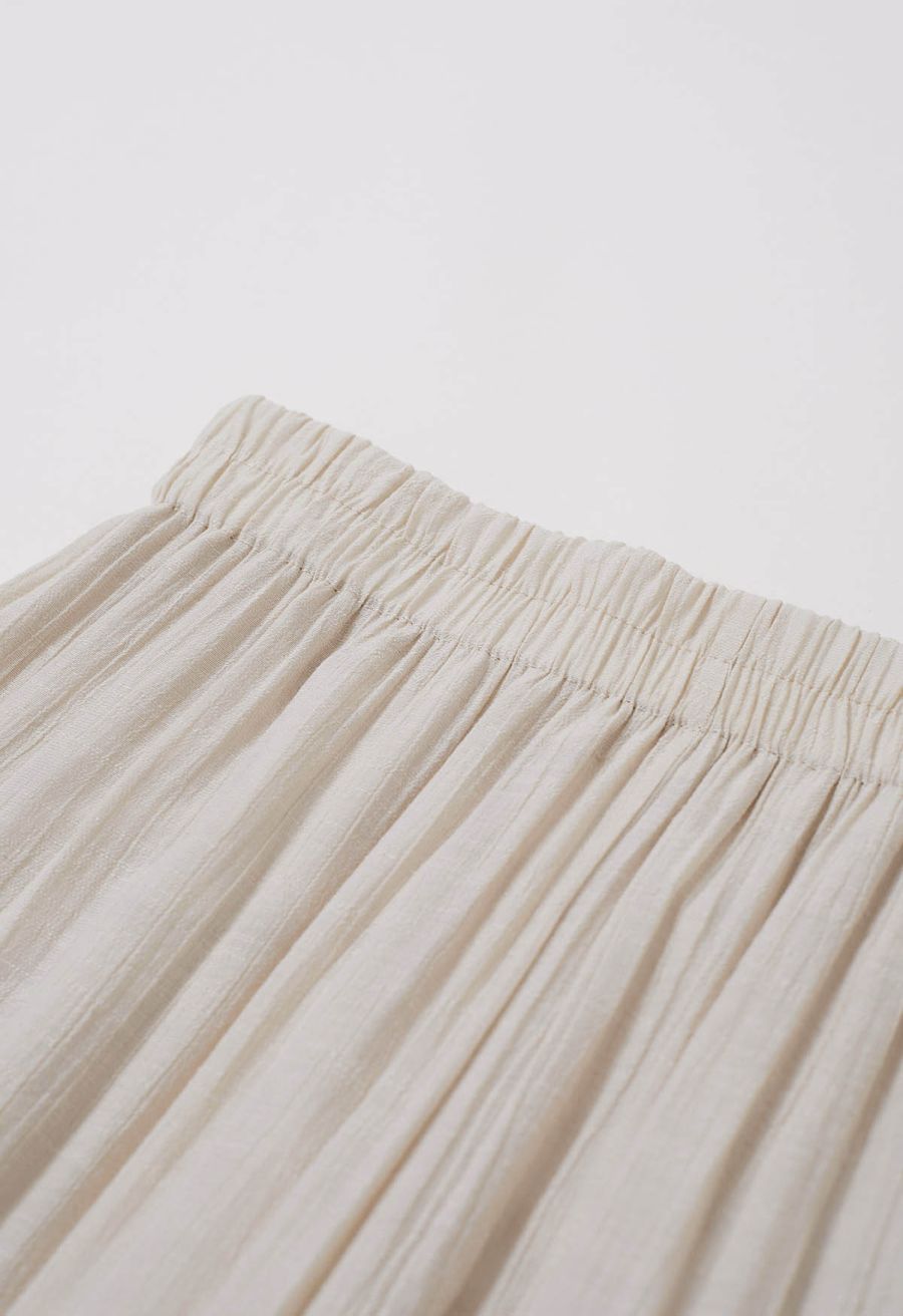 O-Ring Belt Wide Leg Tiered Crop Pants in Oatmeal