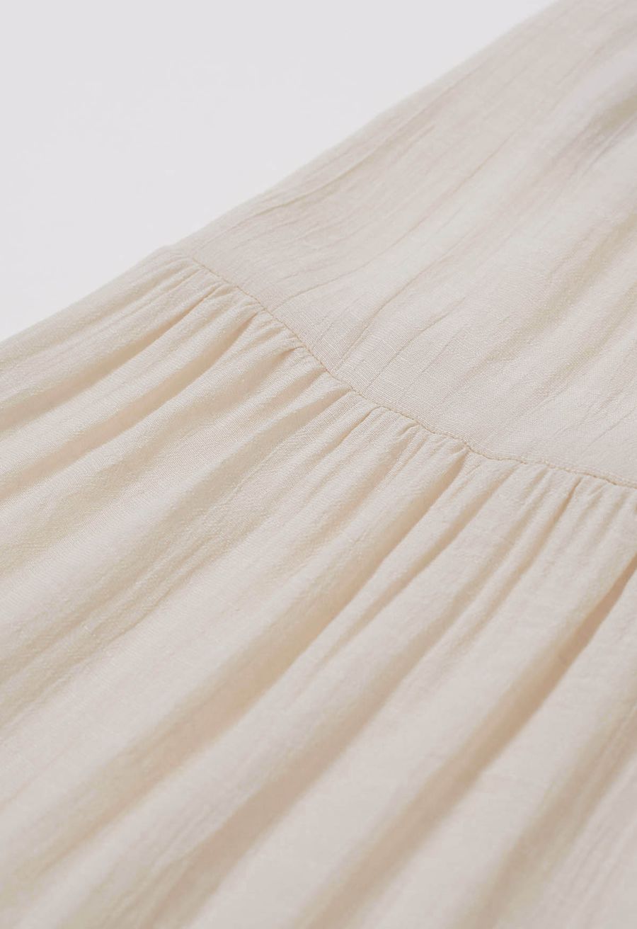 O-Ring Belt Wide Leg Tiered Crop Pants in Oatmeal