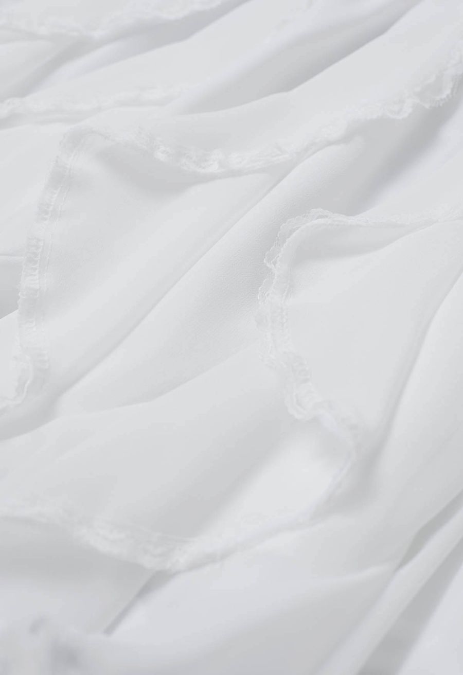 Lace Ruffle Asymmetric Chiffon Mini Skirt in White