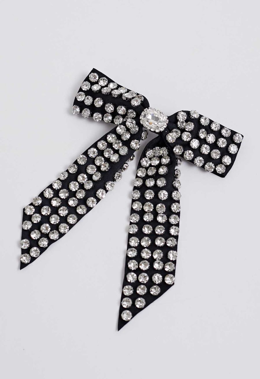 Rhinestone Bow Hair Clip in Black