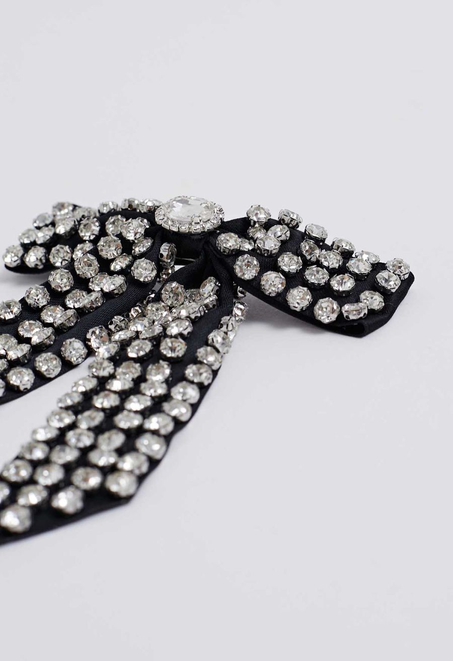 Rhinestone Bow Hair Clip in Black