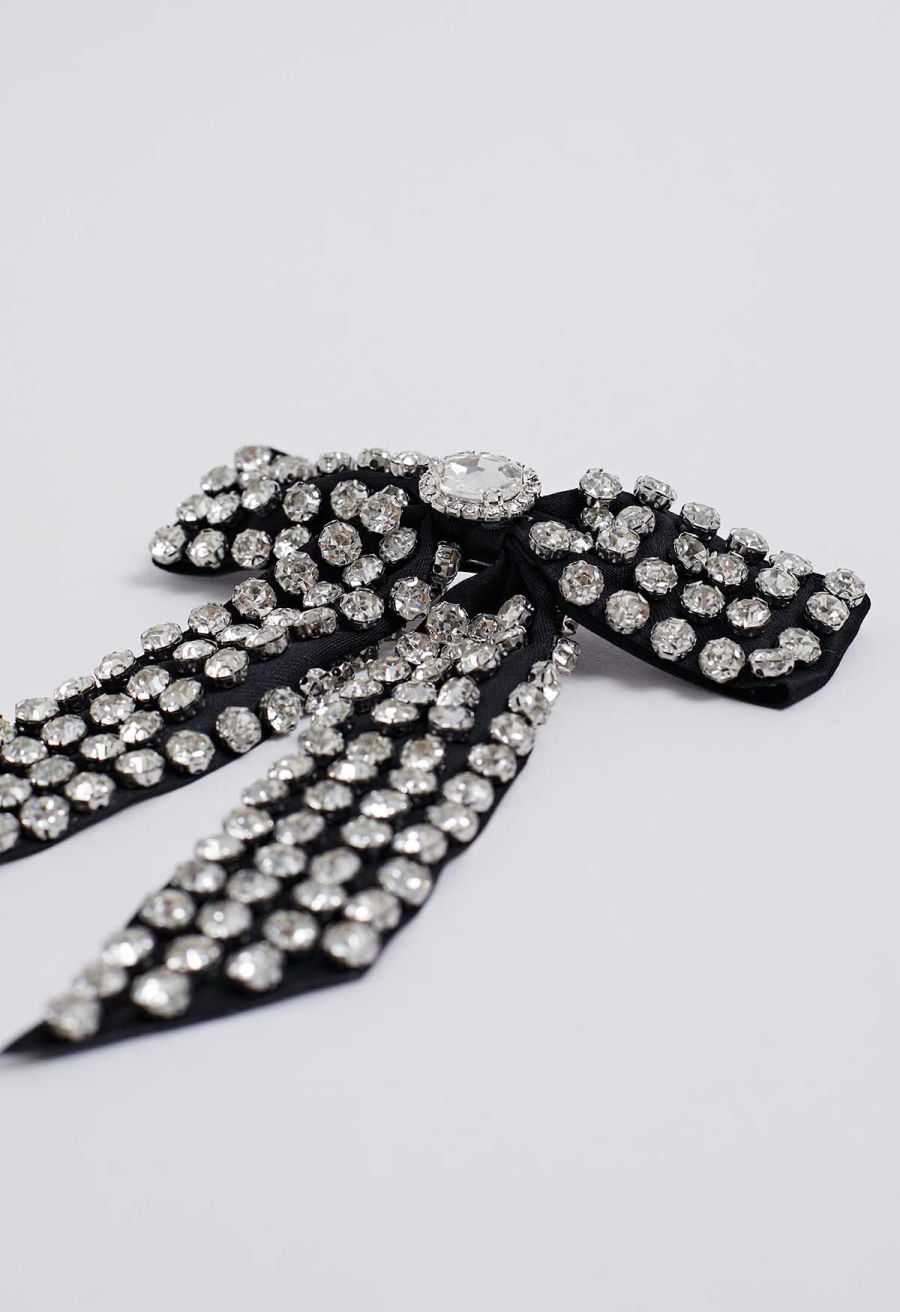 Rhinestone Bow Hair Clip in Black