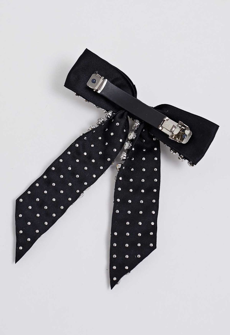 Rhinestone Bow Hair Clip in Black