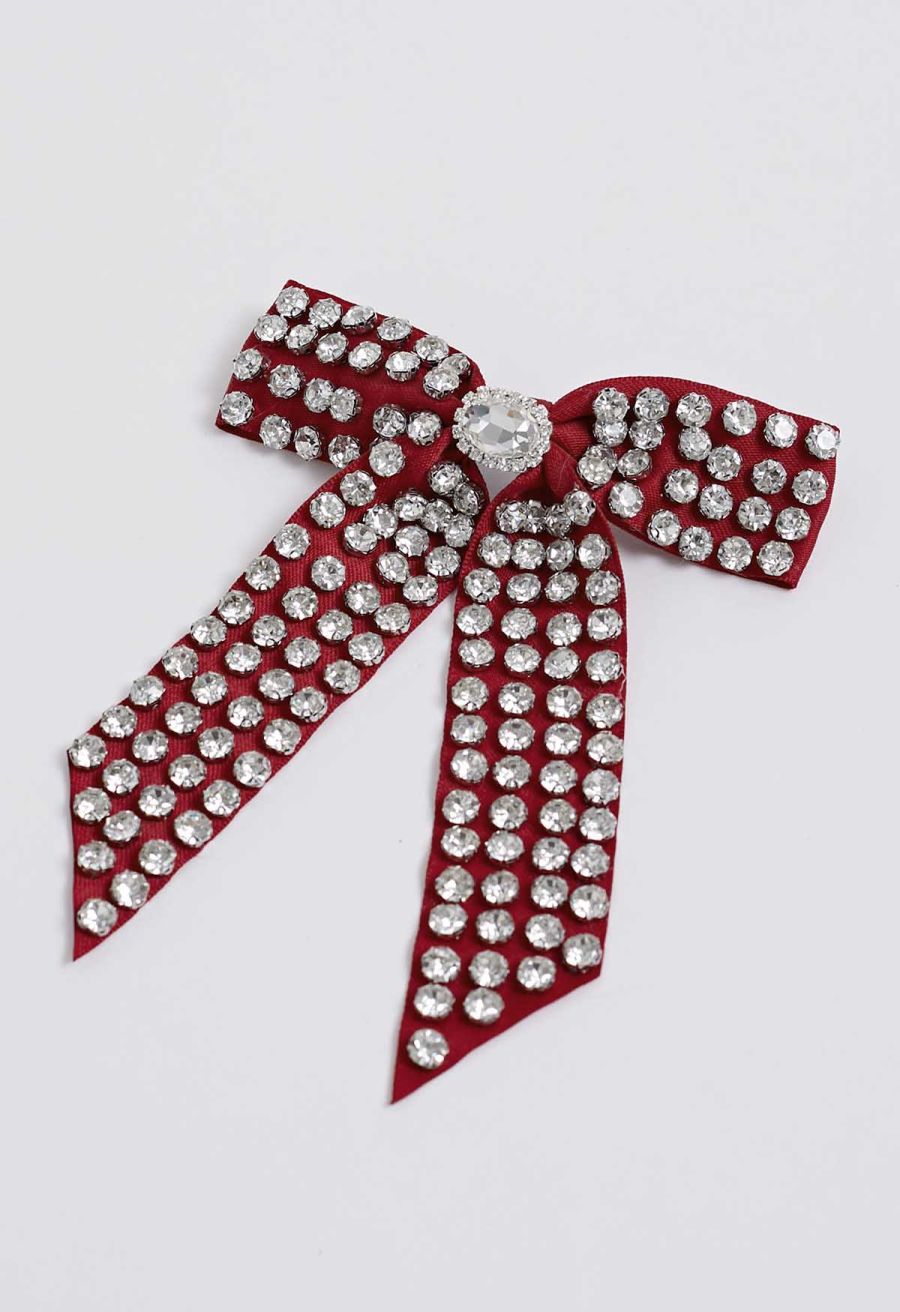 Rhinestone Bow Hair Clip in Red