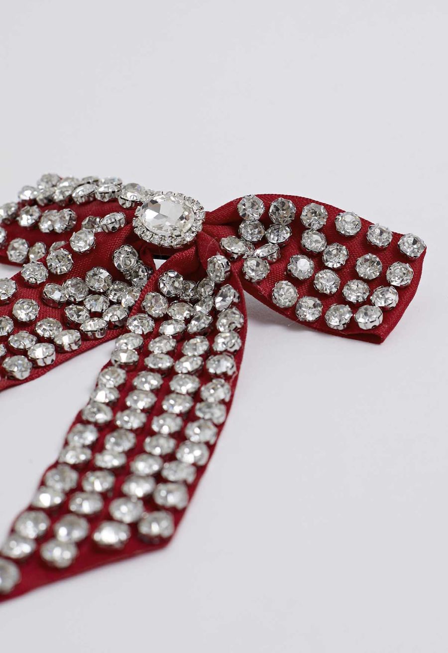 Rhinestone Bow Hair Clip in Red