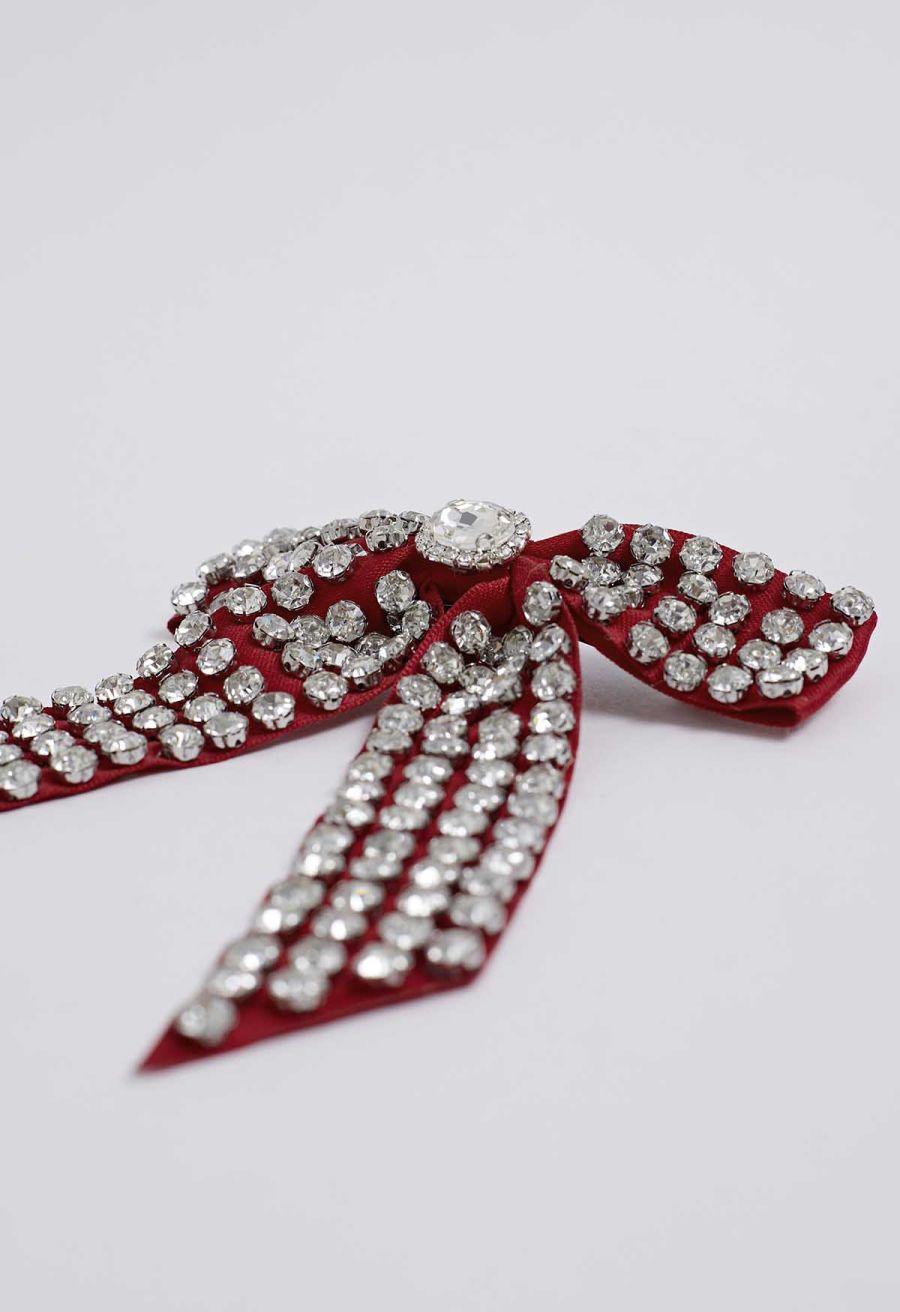 Rhinestone Bow Hair Clip in Red
