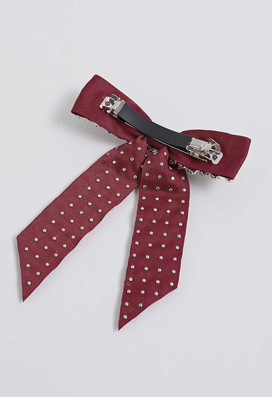 Rhinestone Bow Hair Clip in Red