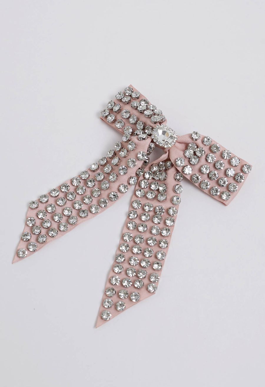 Rhinestone Bow Hair Clip in Pink