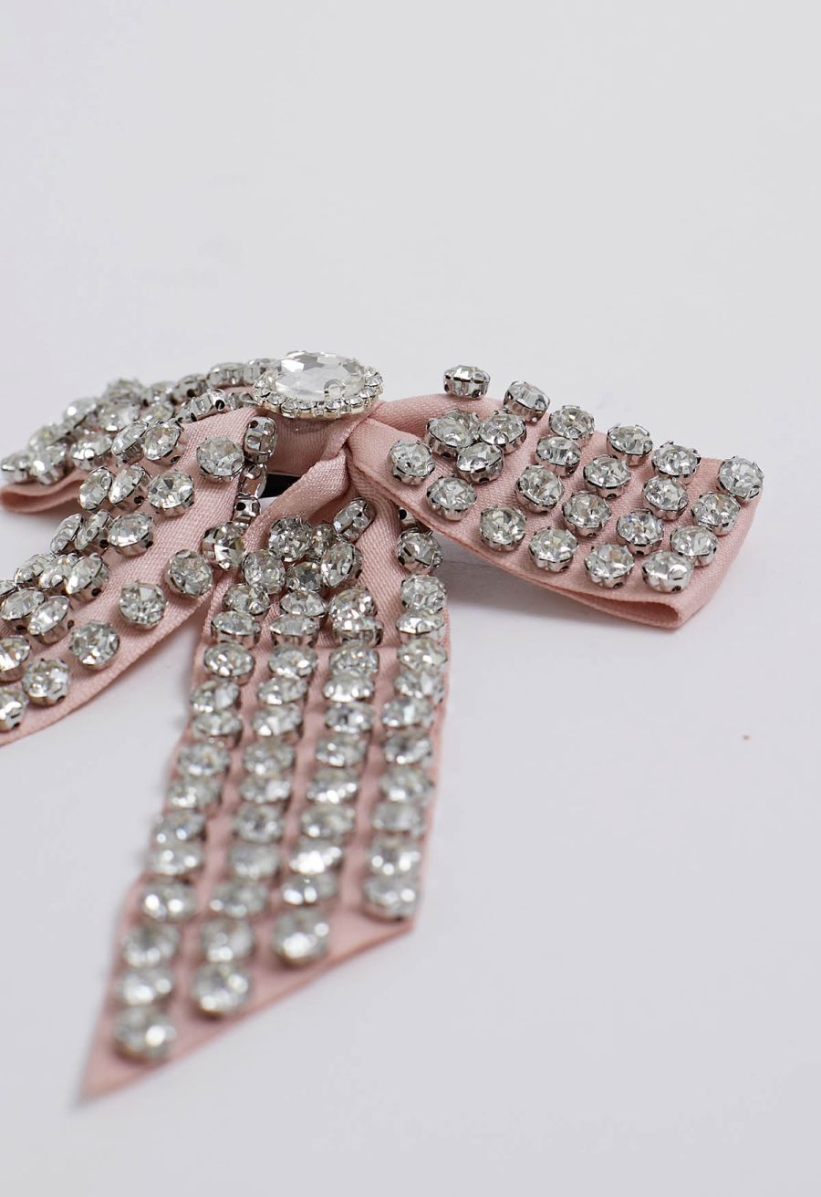 Rhinestone Bow Hair Clip in Pink