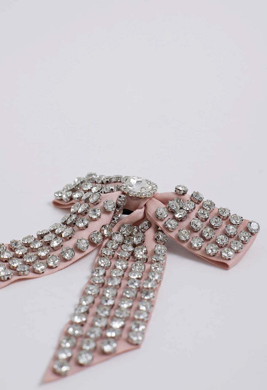 Rhinestone Bow Hair Clip in Pink
