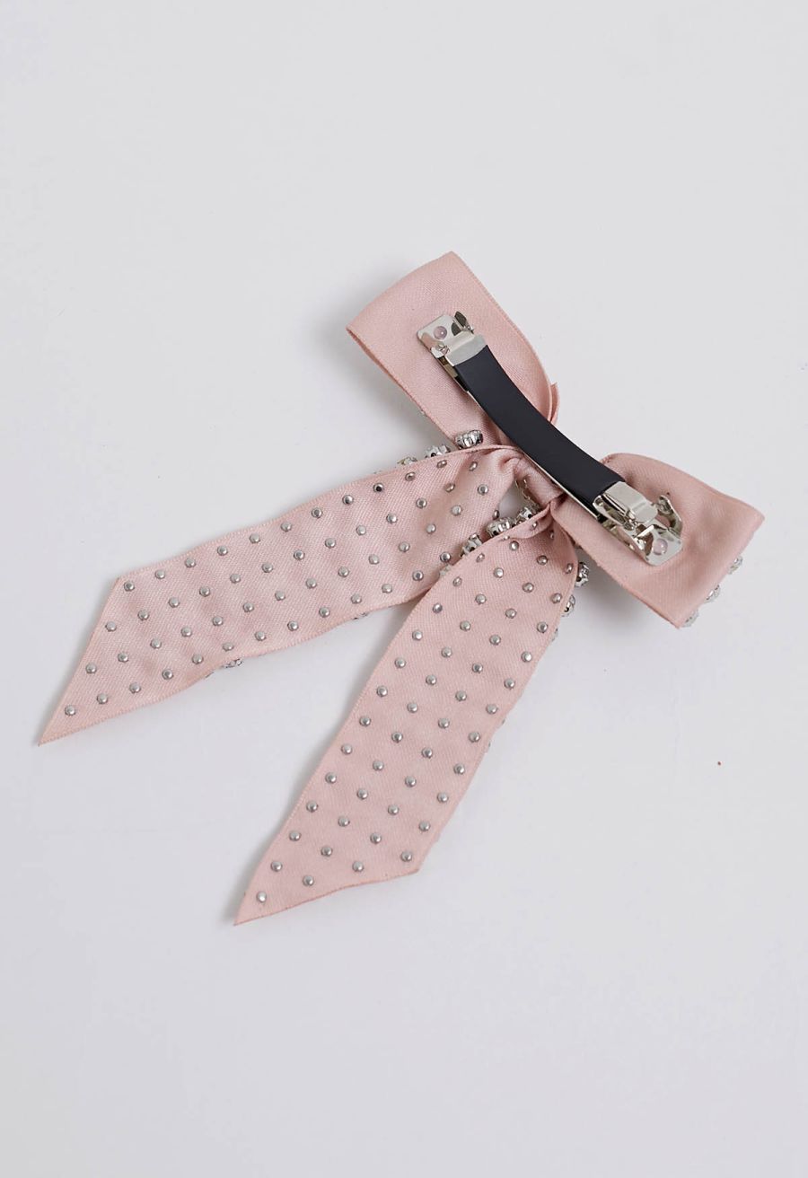 Rhinestone Bow Hair Clip in Pink
