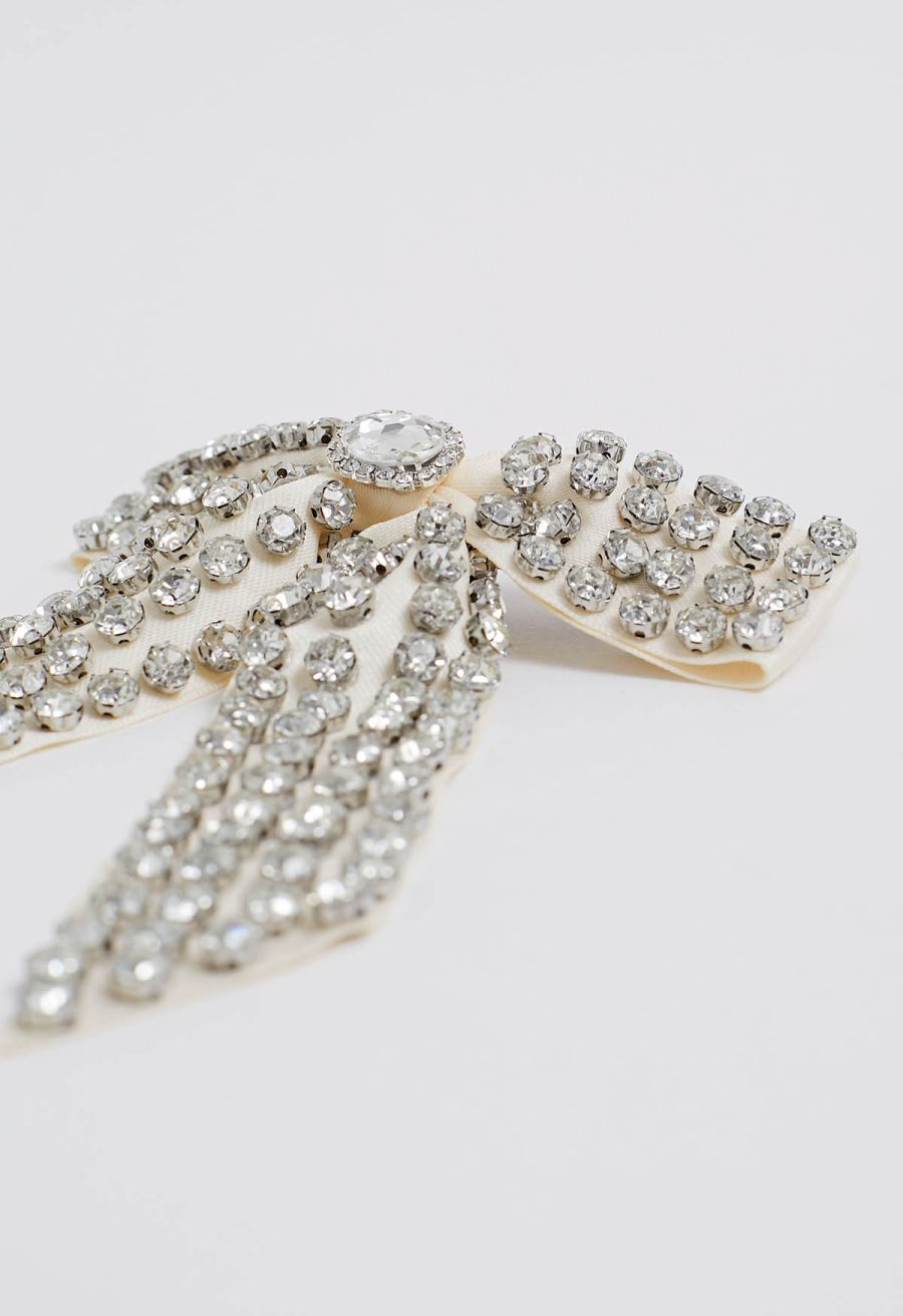 Rhinestone Bow Hair Clip in Cream