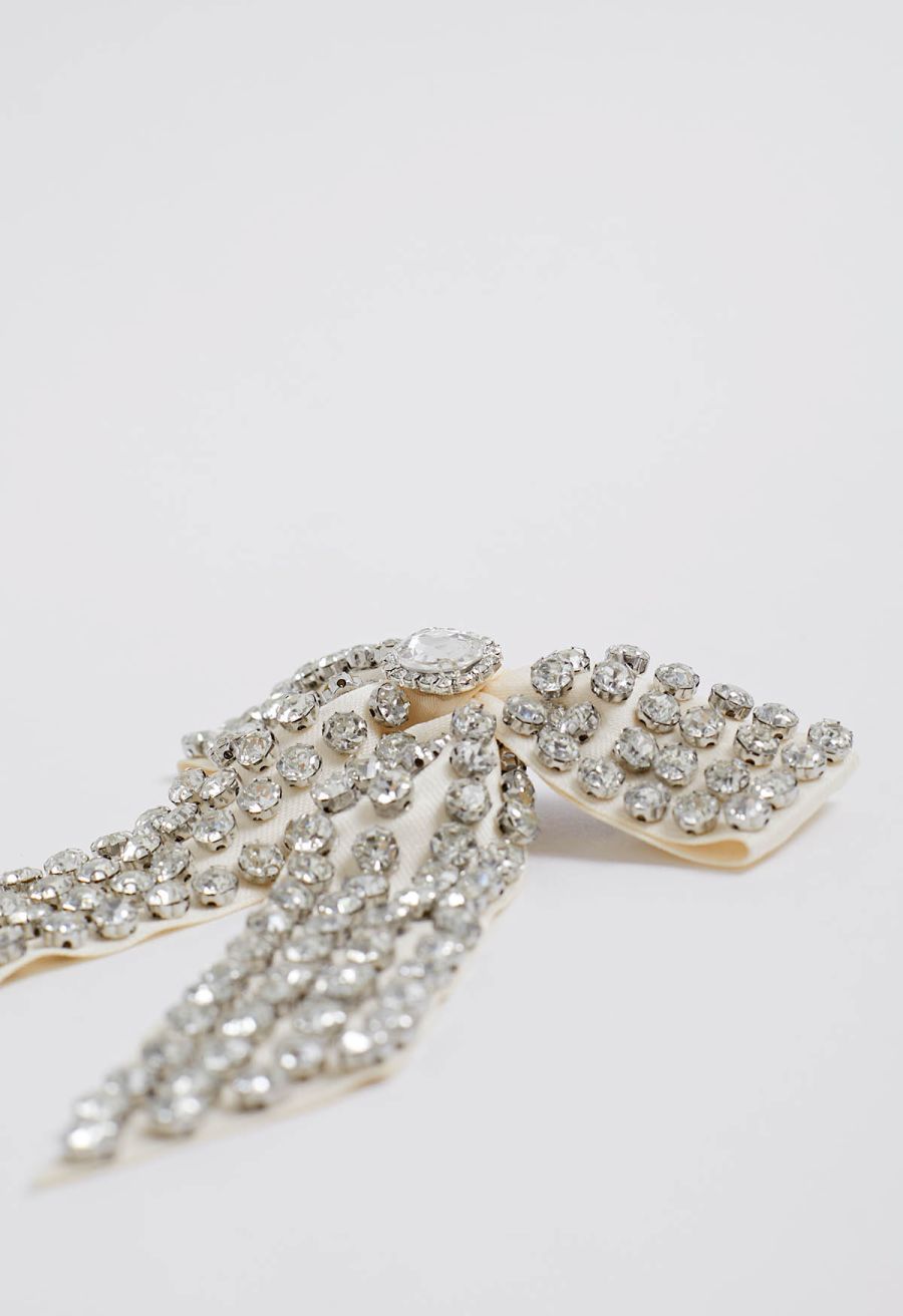 Rhinestone Bow Hair Clip in Cream