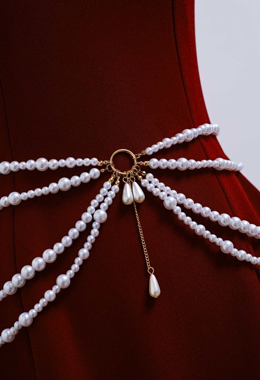 Layered Pearl-Inspired Chain Belt