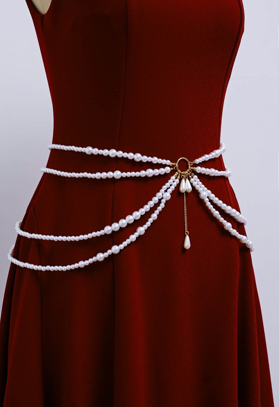 Layered Pearl-Inspired Chain Belt