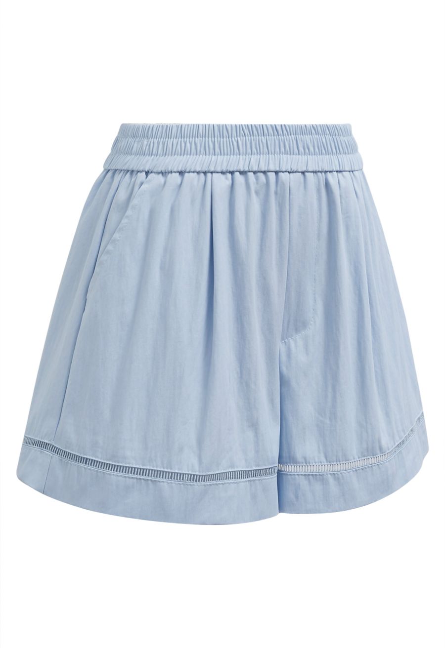 Ladder-Lace Hem Elasticated Waistband Shorts in Sky Blue