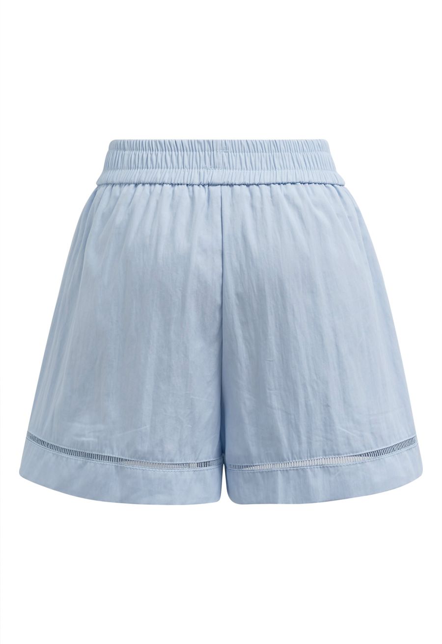 Ladder-Lace Hem Elasticated Waistband Shorts in Sky Blue