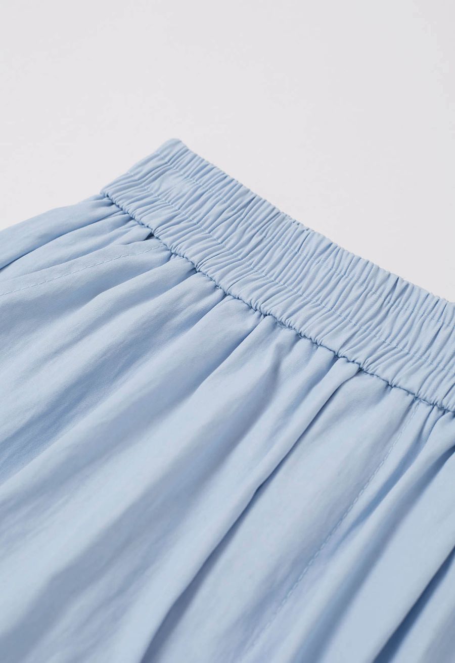 Ladder-Lace Hem Elasticated Waistband Shorts in Sky Blue