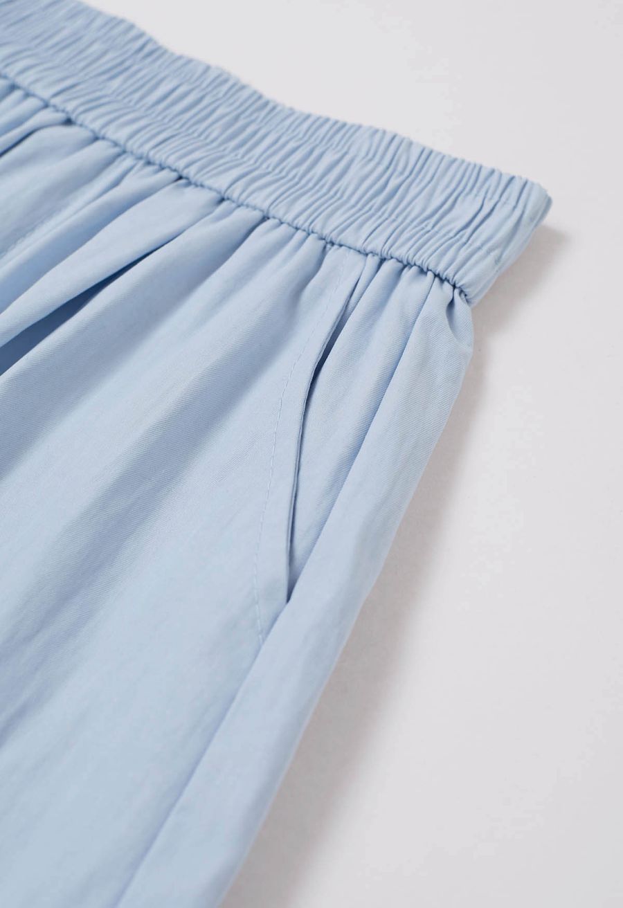 Ladder-Lace Hem Elasticated Waistband Shorts in Sky Blue
