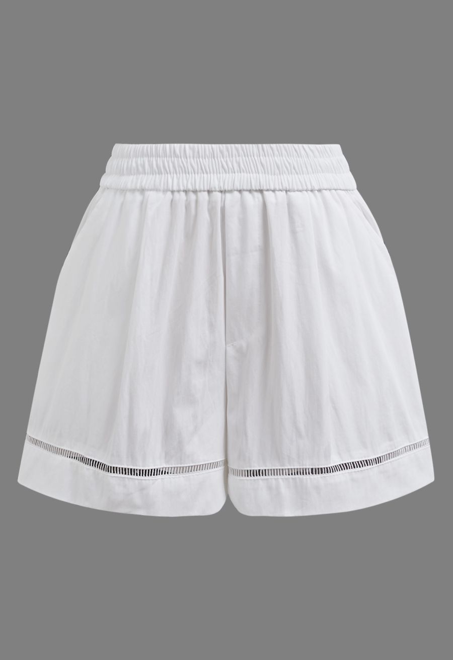 Ladder-Lace Hem Elasticated Waistband Shorts in White