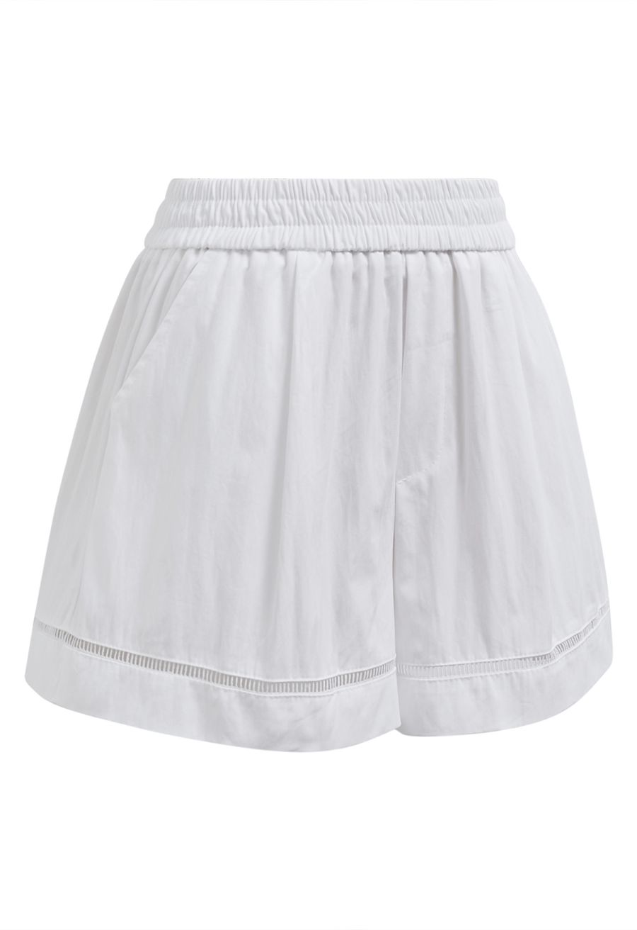 Ladder-Lace Hem Elasticated Waistband Shorts in White
