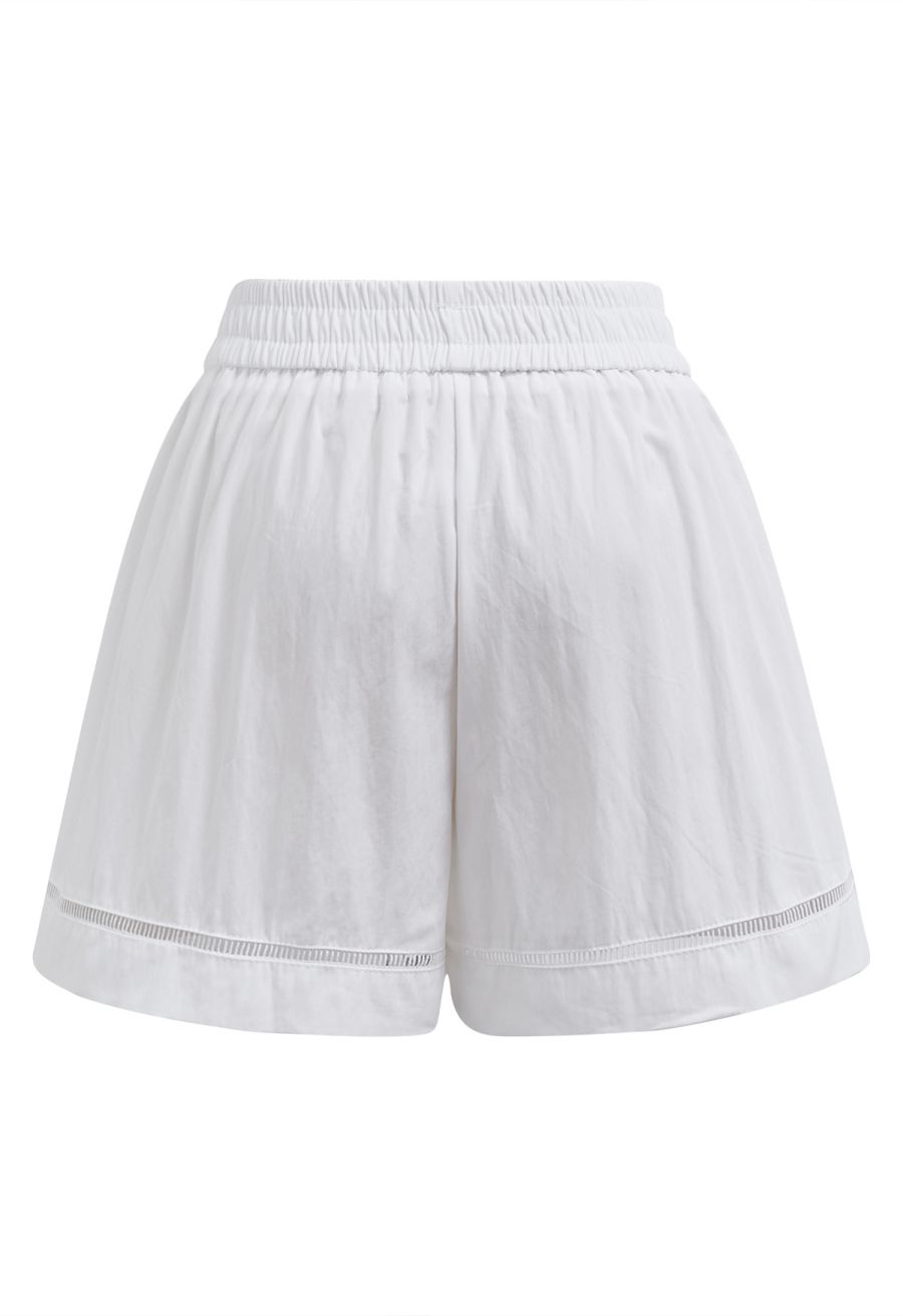 Ladder-Lace Hem Elasticated Waistband Shorts in White