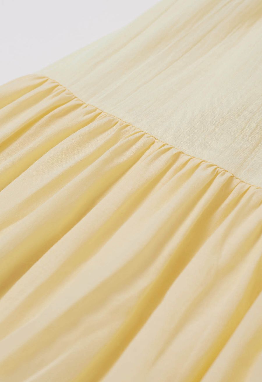Embroidered Eyelet Elasticated Waistband Cotton Midi Skirt in Yellow