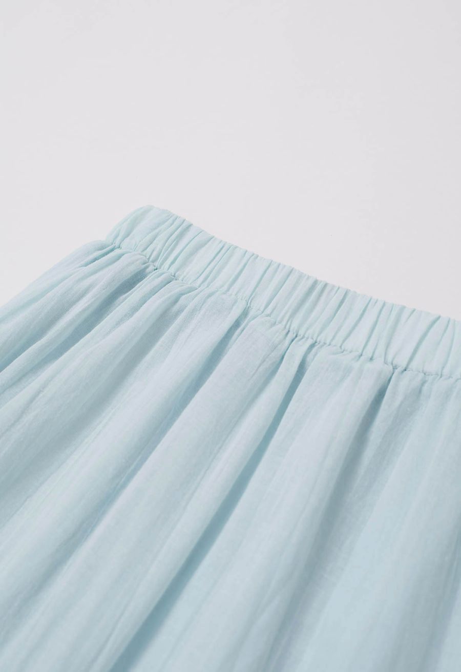 Embroidered Eyelet Elasticated Waistband Cotton Midi Skirt in Mint