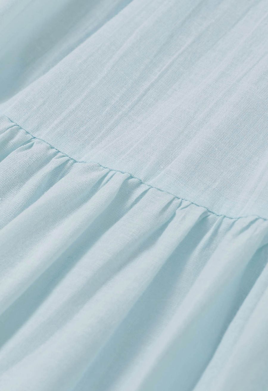 Embroidered Eyelet Elasticated Waistband Cotton Midi Skirt in Mint