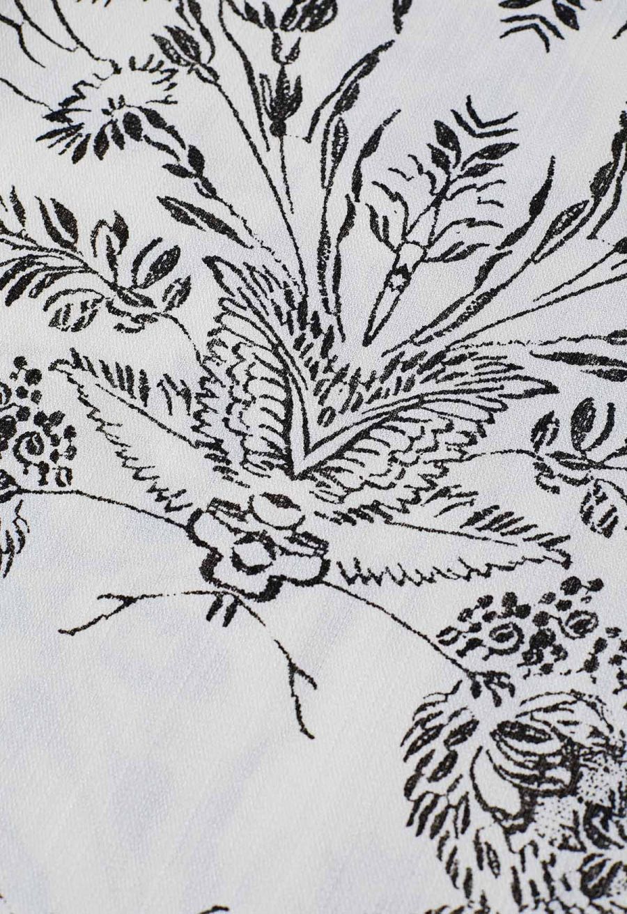 Botanical Sketch Print Wide Leg Pants