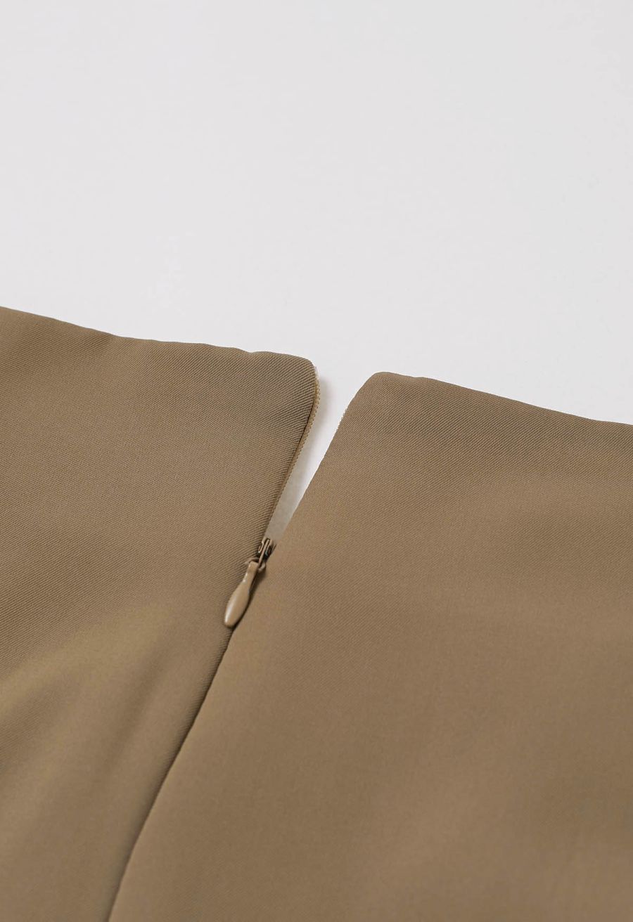 Button-Embellished Dipped Front Waist Shorts in Brown