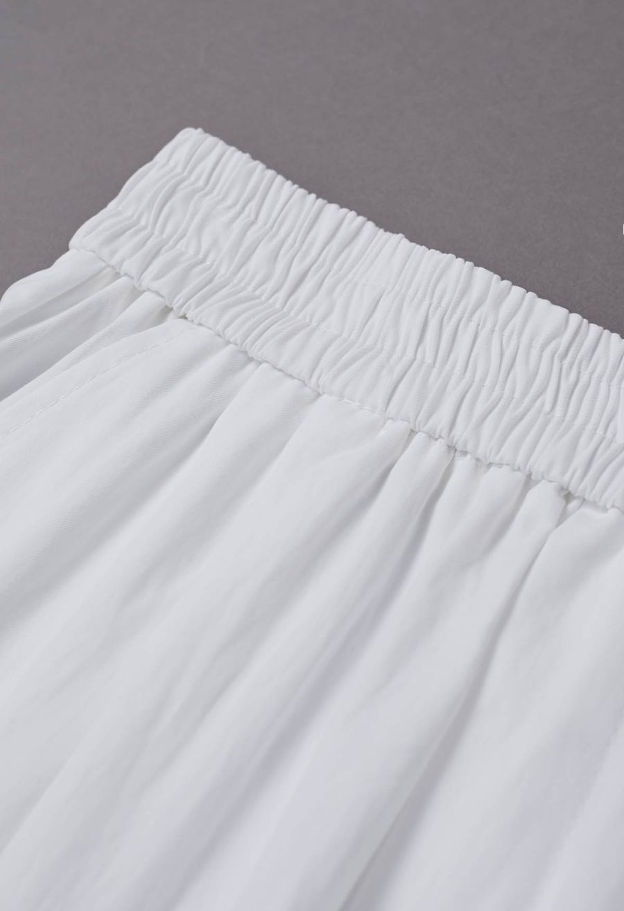 Ladder-Lace Hem Elasticated Waistband Shorts in White